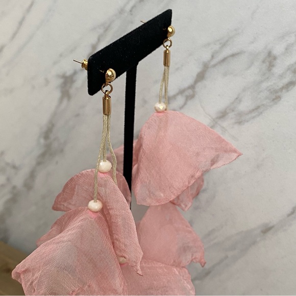 Bohemian Long Pale Pink Flower Tassel Earrings - Picture 10 of 14